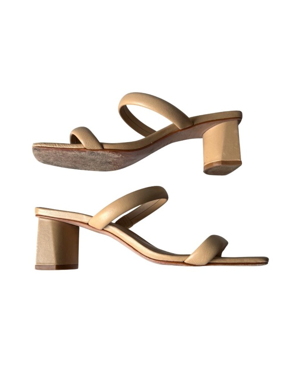 Schutz Women's Square Toe Sandals 8B Ully Nappa Leather Double Strap Block Heels